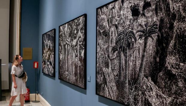 Una visitante observa las fotografías del brasileño Salgado en la exposición fotográfica Sebastião Salgado y las Colecciones Reales en junio de 2022