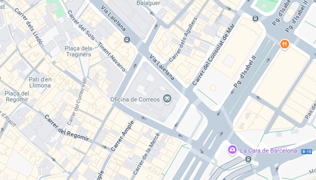 El trazado en cuestión, con la calle Ample a un lado y la calle dels Agullers en el otro