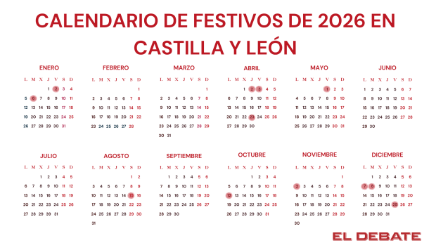 Calendario de festivos de 2026 en Castilla y León