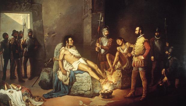 El suplicio de Cuauhtémoc (1893). Obra de Leandro Izaguirre