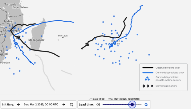 Imagen que muestra una predicción de nuestro modelo experimental de ciclones
