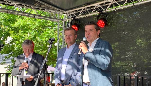 José María Bellido en su alocución, junto al alcalde de Núremberg, Marcus König