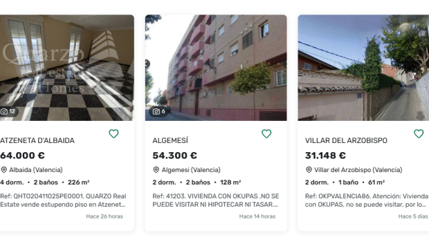 Ejemplos de algunas viviendas okupadas en venta por precios muy por debajo de su valor en portales inmobiliarios