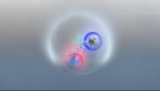 Recreación artística de la interacción de un quark top y su antiquark top