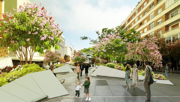 Recreación de la plaza de Salvador Dalí tras su rehabilitación