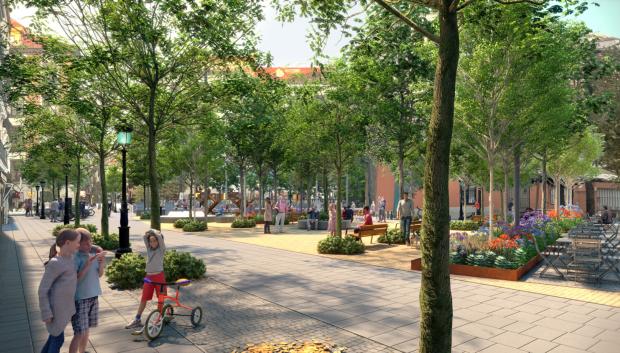 Recreación tras la rehabilitación de la plaza del Rastrillo y su entorno