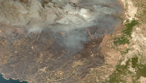 Vista general de los incendios forestales en la isla de Quíos, Grecia