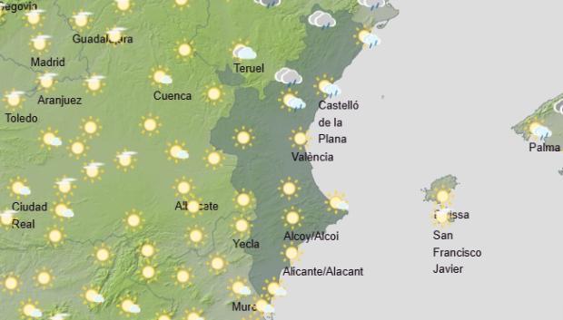 Mapa con la previsión de lluvias para este viernes 12 de septiembre en la Comunidad Valenciana.