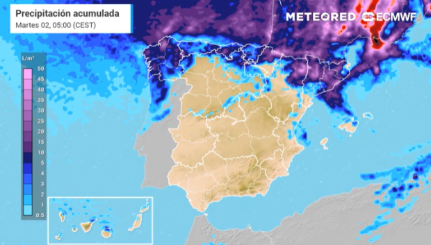 Previsión de precipitaciones para el próximo martes, 16 de septiembre
