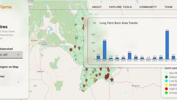 Esta captura de pantalla muestra HydroFlame, una herramienta en línea respaldada por la NASA