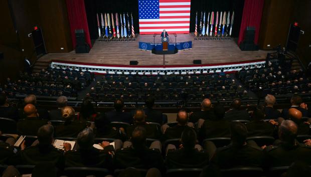 Trump, durante su discurso en Quantico