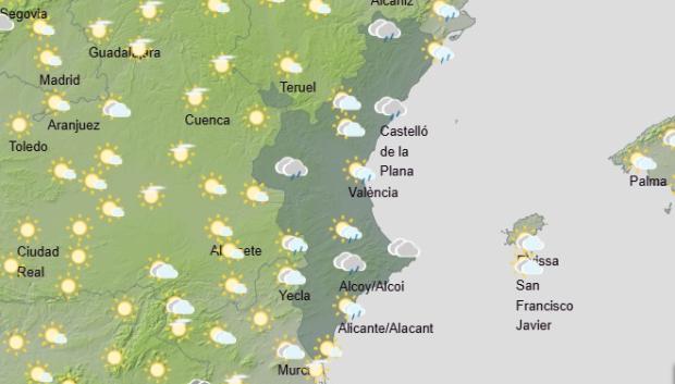 Mapa con la previsión de lluvias para este miércoles 15 de octubre en la Comunidad Valenciana.