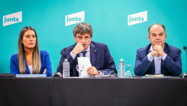 Carles Puigdemont, en la reunión de la cúpula de Junts en Perpiñán de este lunes