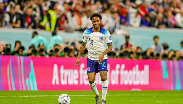 Raheem Sterling en el  partido contra Francia, en Qatar 2022