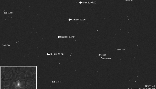 Imagen del cometa localizado en el cielo por los telescopios