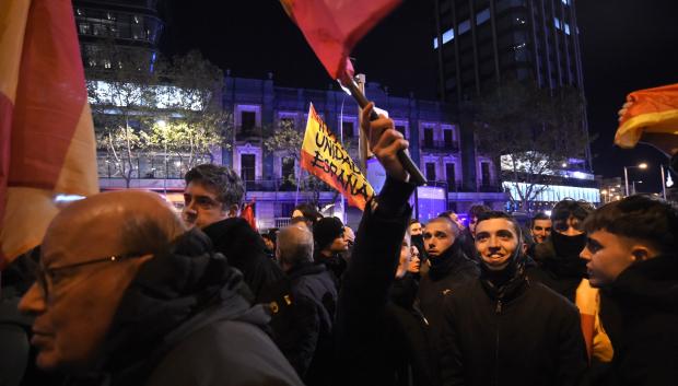 Un grupo de falangistas durante una manifestación para conmemorar el 20-N