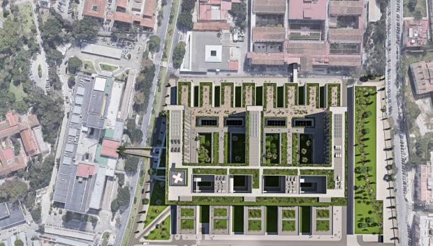 Recreación de una vista aérea del macrohospital