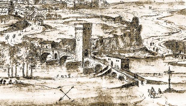 Ilustración de como sería el puente árabe en el siglo XVI