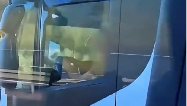 El conductor de un camión viendo un vídeo