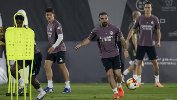El capitán del Real Madrid Dani Carvajal, en un entrenamiento previo a la final de la Supercopa de España