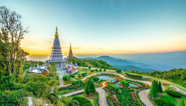 Pagoda emblemática en el Parque Nacional Doi Inthanon, en Chiang Mai (Tailandia)