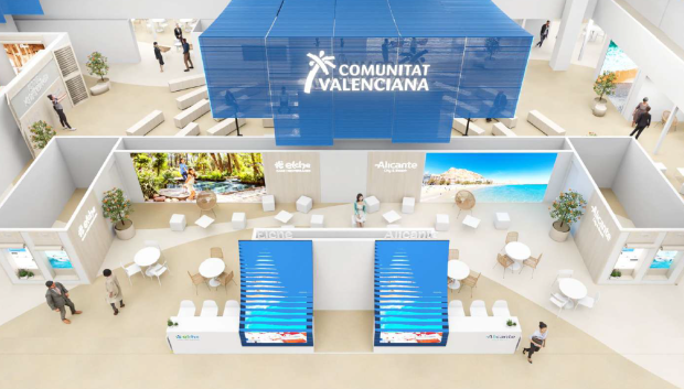 Imagen virtual del interior del estand de la Comunidad Valenciana en Fitur 2026.