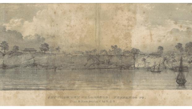 Ilustración de Port Clarence en 1840