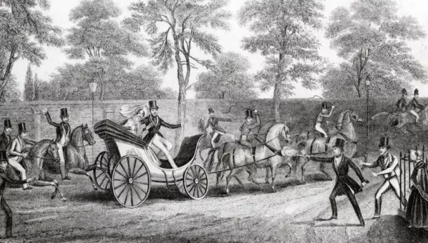 Dibujo de un ataque contra el carruaje de la reina Victoria