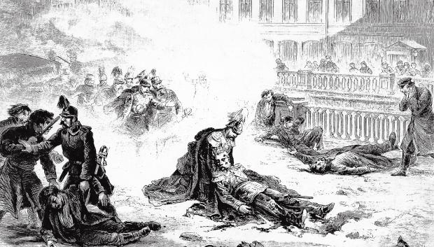 Asesinato del zar Alejandro II de Rusia en San Petersburgo el 13 de marzo de 1881.