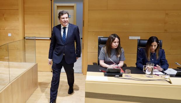 El consejero de Economía y Hacienda y portavoz, Carlos Fernández Carriedo, interviene en la Diputación Permanente de las Cortes