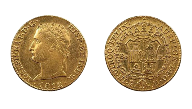 Moneda de 80 reales de oro acuñada en 1812 durante el reinado de José Bonaparte