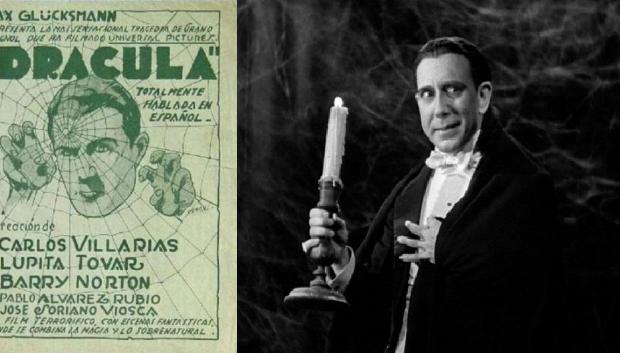 Cartel original del Drácula interpretado por Villarías y una imagen del film