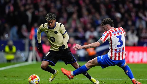 (Foto de ARCHIVO)
Lamine Yamal of FC Barcelona and Matteo Ruggeri of Atletico de Madrid compete for the ball during the Spanish Cup, Copa del Rey, football match Semifinal First Leg played between Atletico de Madrid and FC Barcelona at Riyadh Air Metropolitano on February 12, 2026, in Madrid, Spain.

Dennis Agyeman / AFP7 / Europa Press
12/2/2026 ONLY FOR USE IN SPAIN