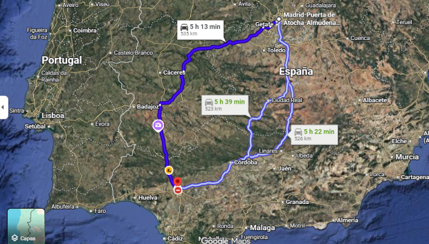 Imagen de la previsión de viaje en coche de Google Maps