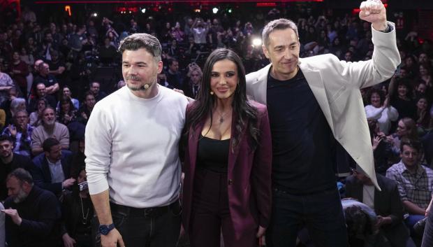 Gabriel Rufián, Sarah Santaolalla y Emilio Delgado