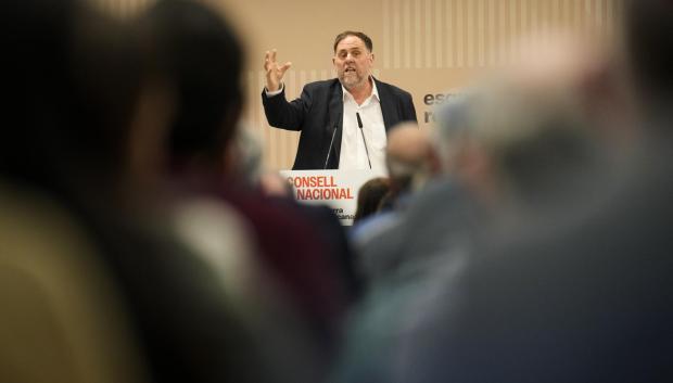 El presidente de ERC, Oriol Junqueras, en la reunión del Consejo Nacional de su formación