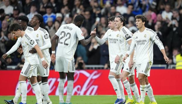 Los jugadores del Real Madrid, en un partido de esta temporada