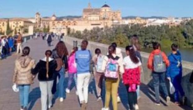 Alumnado participante en el programa, en el Puente Romano