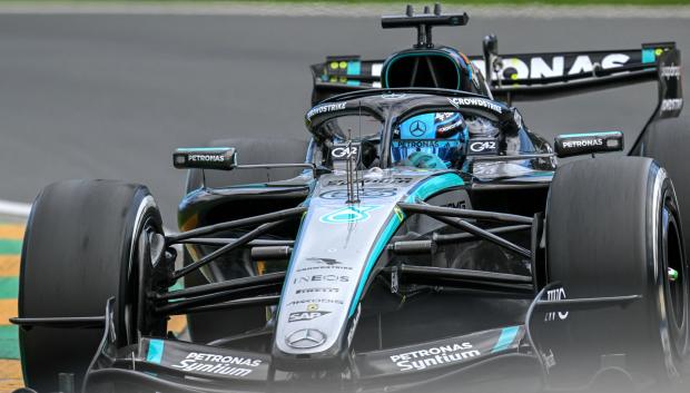 Mercedes' British driver George Russell drives during the Formula One Australian Grand Prix at the Albert Park Circuit in Melbourne on March 8, 2026. (Photo by Paul Crock / AFP) / -- IMAGE RESTRICTED TO EDITORIAL USE - STRICTLY NO COMMERCIAL USE --