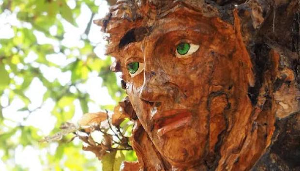 Figura tallada en un árbol por el artista Diego Guerrero