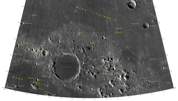 Detalle cartográfico de la Luna que muestra el cráter Platón