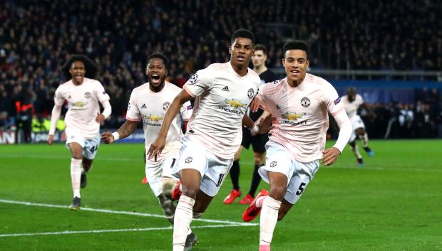 Marcus Rashford celebra el gol de la victoria ante el PSG en marzo de 2019