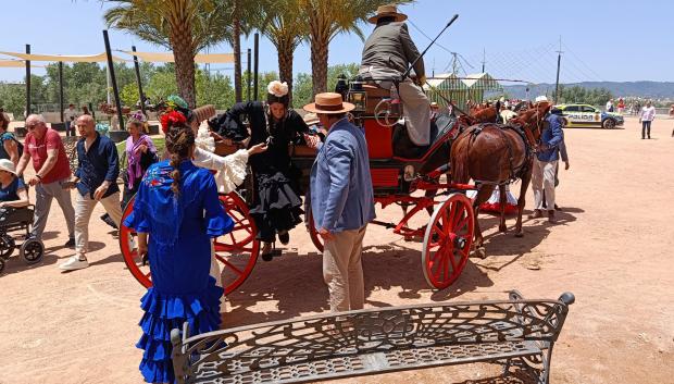 El carruaje al que se le rompió una pieza con el caballo ya calmado