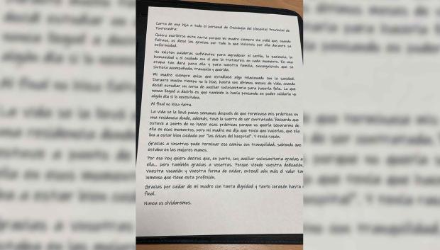 La carta enviada al hospital provincial