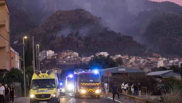 Imagen del incendio con los efectivos desplegados