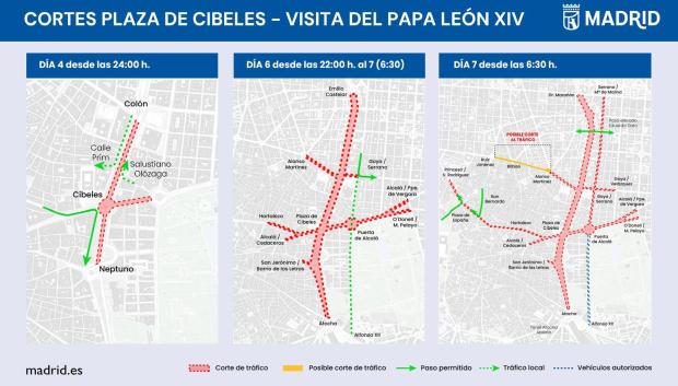 Cortes de tráfico en Madrid por la visita del Papa León XIV