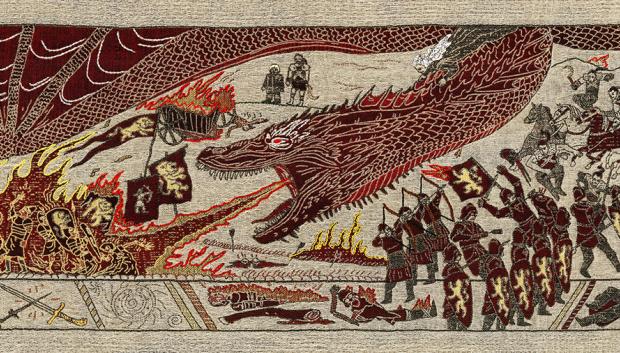 Tapiz realizado por fanáticos irlandeses de Juego de Tronos. Muestra una escena de la séptima temporada