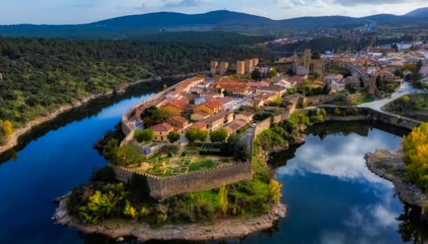 Aerial view of Buitrago del Lozoya, Madrid, Spai