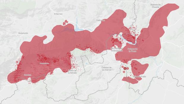 Mapa de los incendios en Ávila y Madrid (situación a las 11:30 h. del 27 de julio)