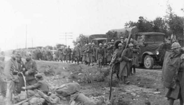 Columna de tropas italianas durante la Batalla de Guadalajara